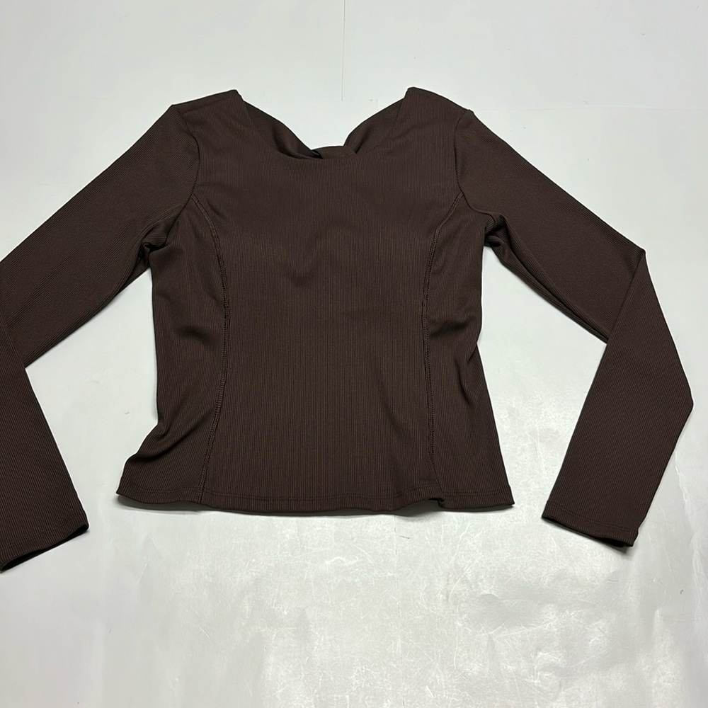 Brown long sleeve top with built in bra size medium